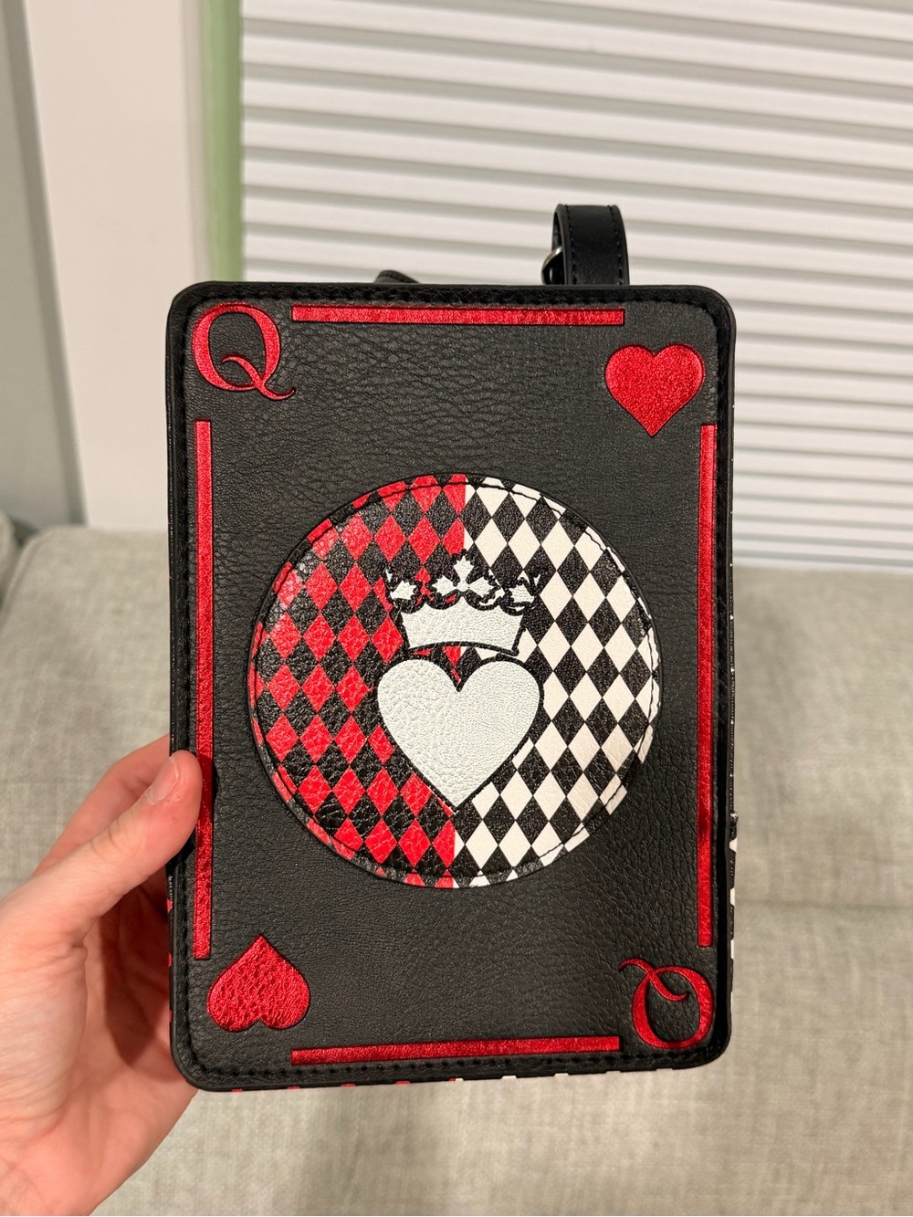 Black and Red Queen of Hearts Leather Crossbody Bag